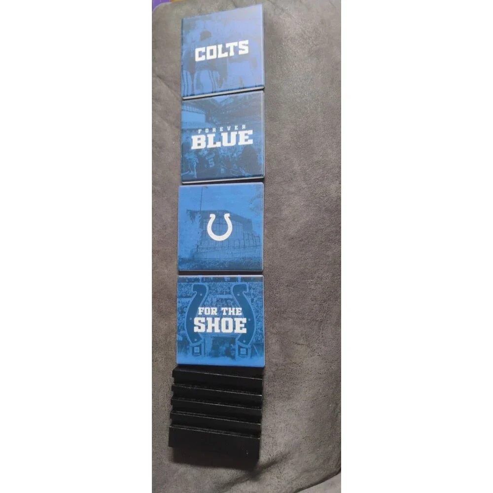 Colts Coasters Set Of 4 Cork Backing Wood Holder